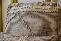 Two Moroccan Kilim Pouf Lumbar Pillow Set, Natural Wool Striped Ottoman Cushion Combo Vintage
