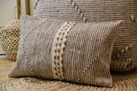 Two Moroccan Kilim Pouf Lumbar Pillow Set, Natural Wool Striped Ottoman Cushion Combo Vintage