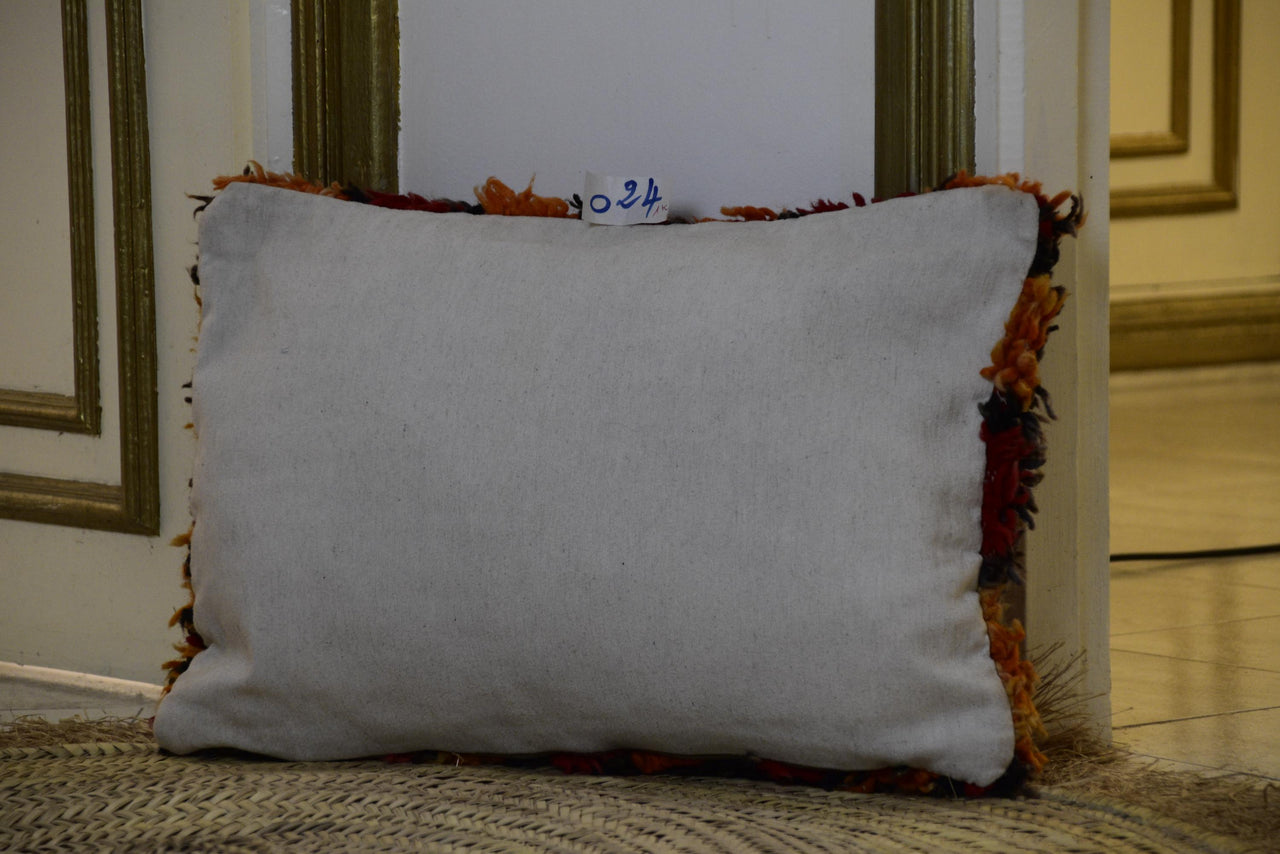Two Vintage Moroccan Boujad Pillow | Shaggy Checkerboard Wool Cushion 16x20 Vintage