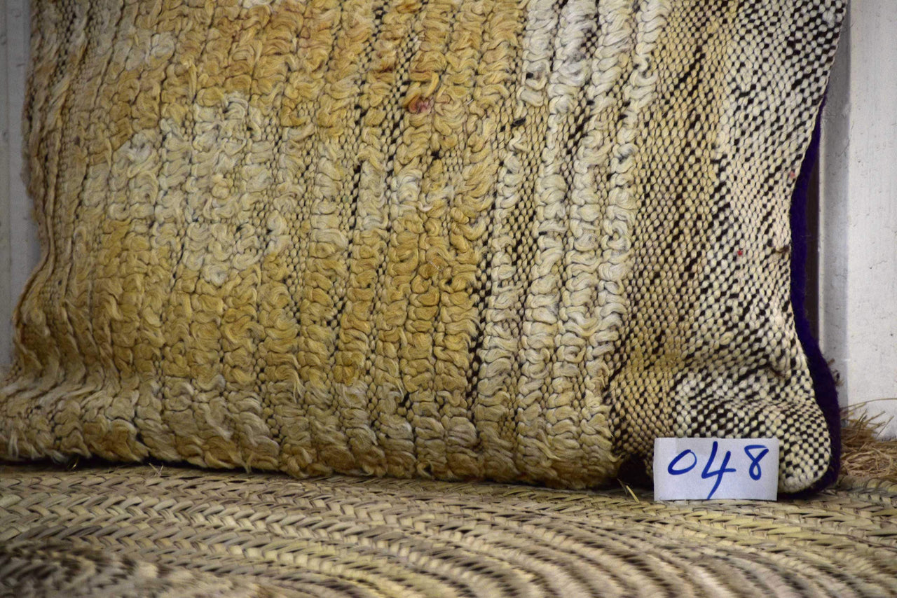 Two Reversible Vintage Moroccan Rug Pillow, Mustard Yellow Cream Kilim Cushion, 16x20 Vintage