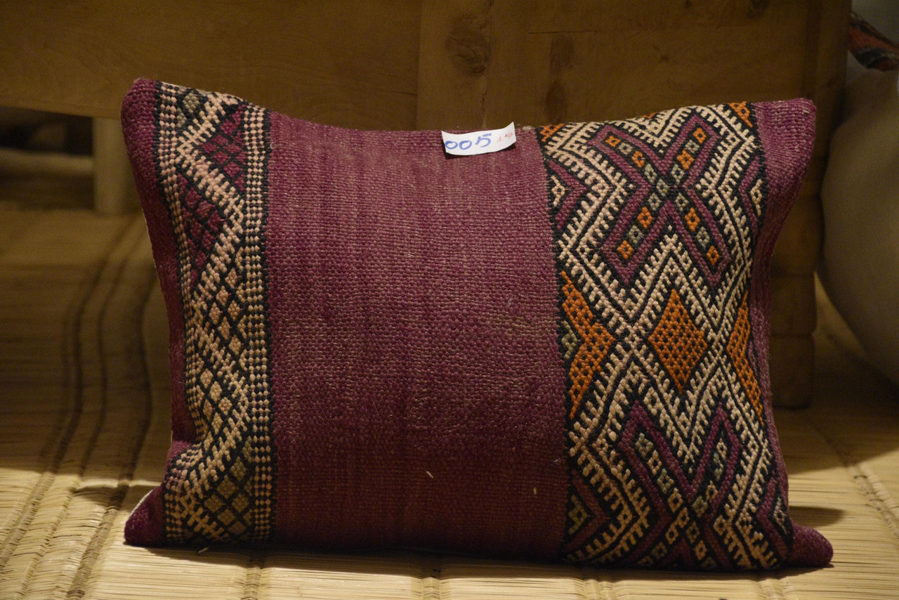 Two Vintage Moroccan Kilim Pillow Cover: Hand-loomed Wool Tribal Accent Case 16x20 Inches Vintage