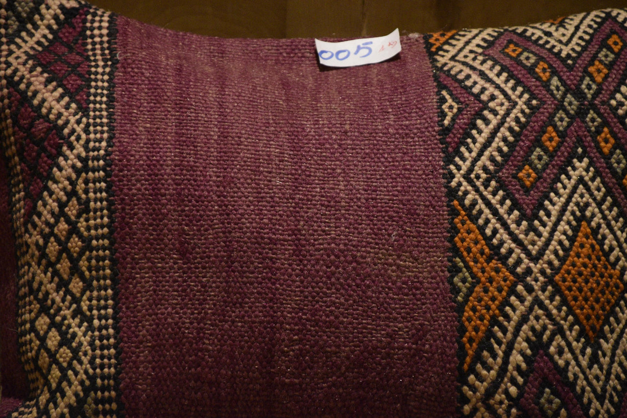 Two Vintage Moroccan Kilim Pillow Cover: Hand-loomed Wool Tribal Accent Case 16x20 Inches Vintage