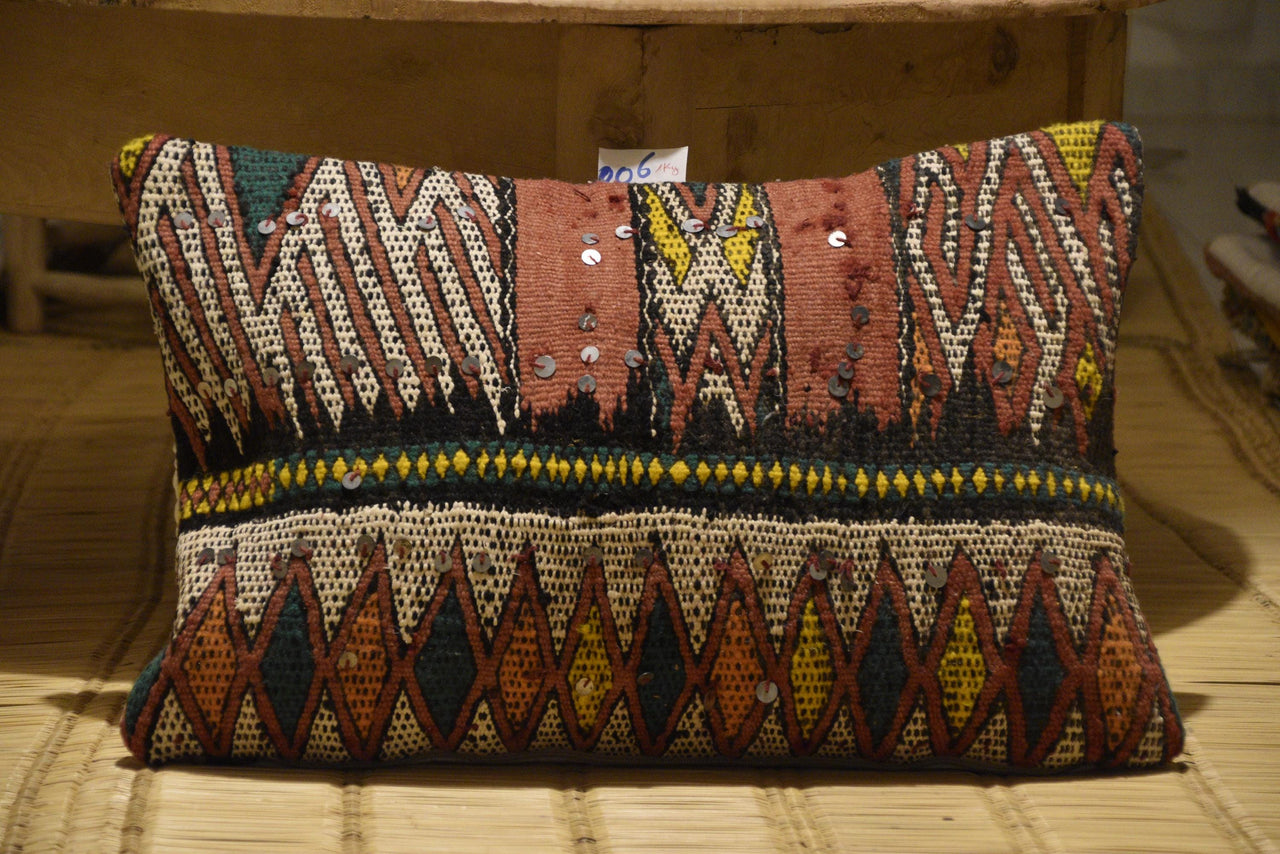 Two Vintage Moroccan Kilim Cushion Cover: Handcrafted Wool Tribal Pillow (24x16 Inches) Vintage