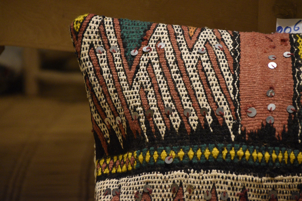 Two Vintage Moroccan Kilim Cushion Cover: Handcrafted Wool Tribal Pillow (24x16 Inches) Vintage