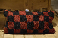 Two Vintage Moroccan Checkerboard Pillow Cover: Handcrafted Wool Tribal Cushion (24x12 Inches) Vintage