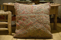 Two Vintage Moroccan Boujaad Pillow Cover: Pastel Geometric Wool Cushion (20x20) Vintage