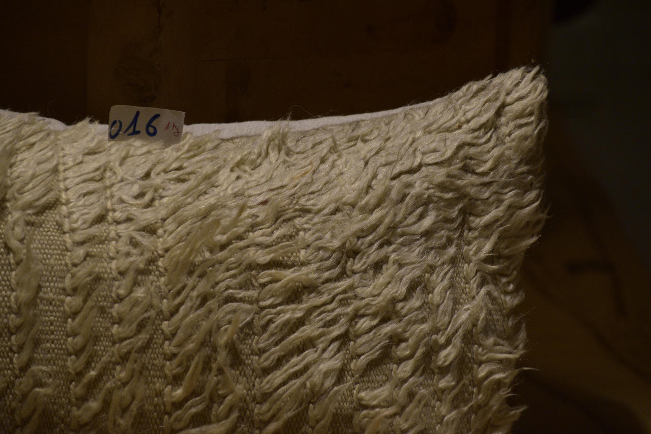 Two Vintage Beni Ourain Pillow Cover | Shaggy Wool Lumbar Cushion (20x16 Inches) Vintage