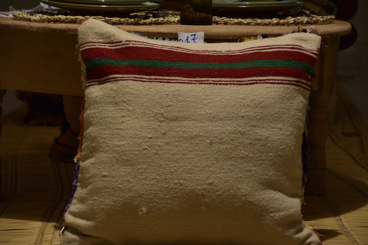 Two Vintage Moroccan Boucherouite Pillow Cover | Shaggy Rag Kilim Accent Case 20x20 Inches Vintage