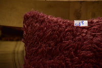Two Vintage Moroccan Boujaad Pillow Cover | Burgundy Shaggy Wool Kilim Accent (20x20) Vintage