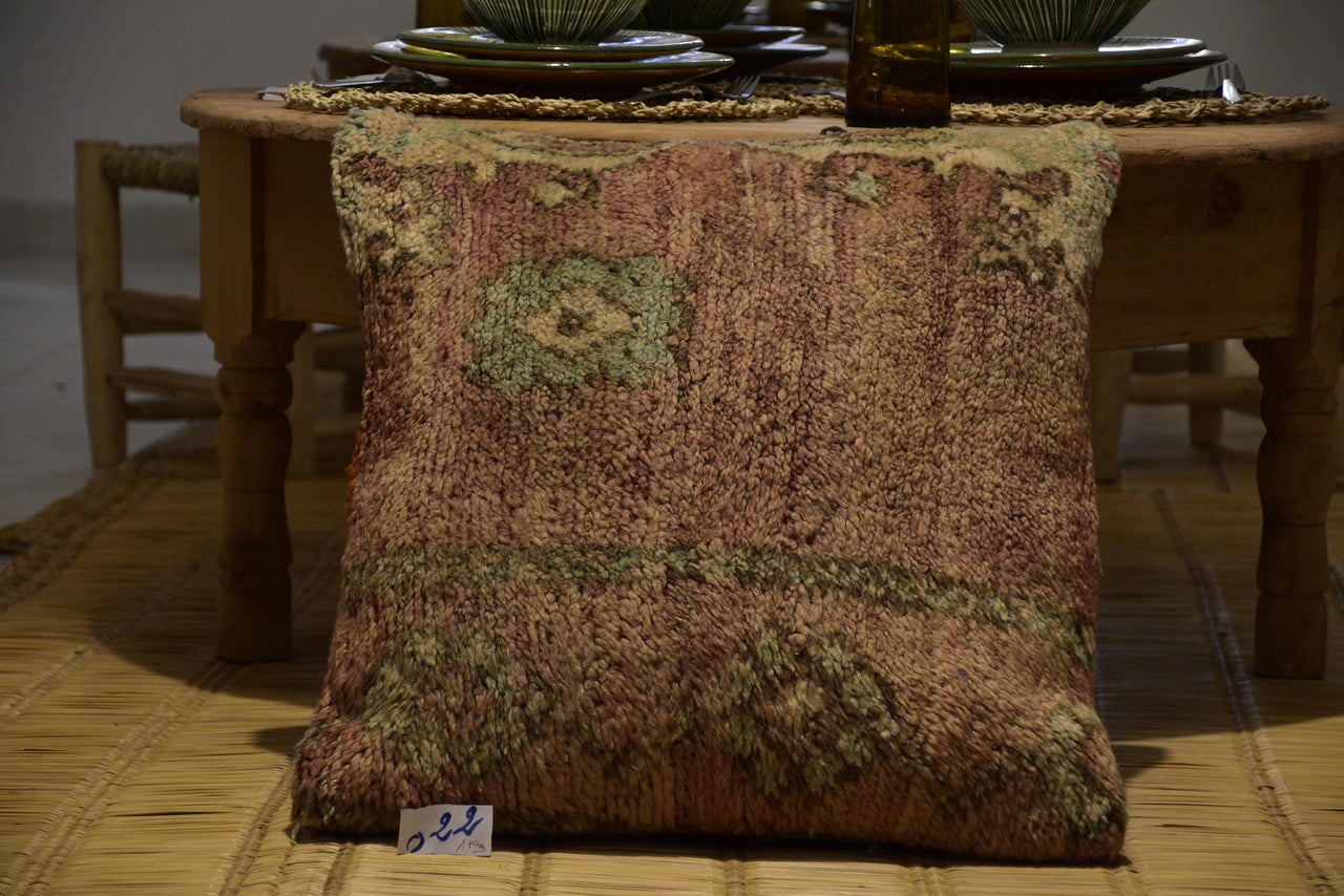 Two Vintage Moroccan Boujad Kilim Pillow | Reversible High-Pile Wool Cushion 20x20 Vintage