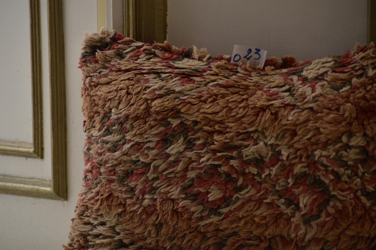 Two Vintage Moroccan Boujad Kilim Pillow | Reversible High-Pile Shaggy Wool Cushion 16x20 Vintage