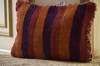 Two Vintage Moroccan Boujad Kilim Pillow | Reversible High-Pile Shaggy Wool Cushion 16x20 Vintage