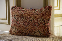 Two Vintage Moroccan Boujad Kilim Pillow | Reversible High-Pile Shaggy Wool Cushion 16x20 Vintage