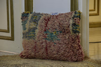 Two Vintage Moroccan Boujad Pillow | Shaggy Pastel Abstract Wool Cushion 16x20 Vintage