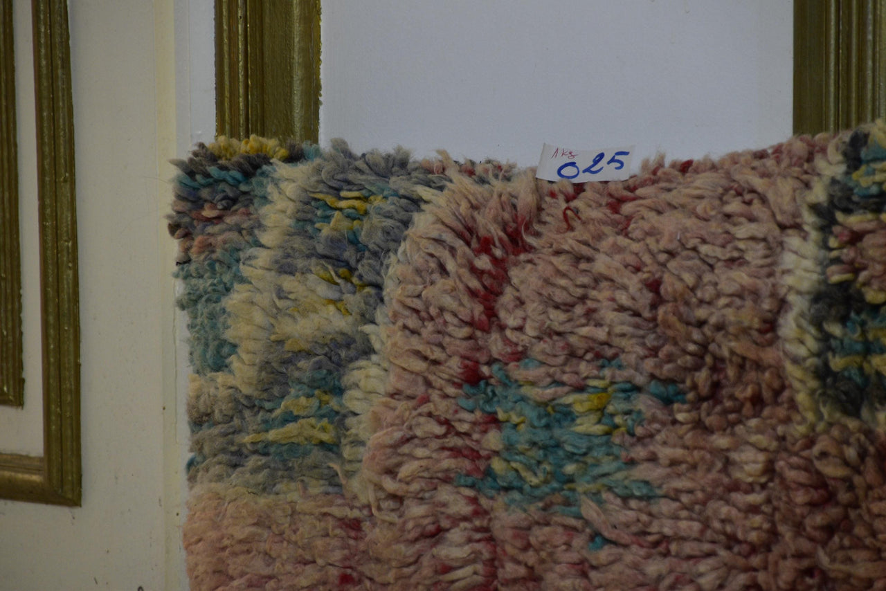 Two Vintage Moroccan Boujad Pillow | Shaggy Pastel Abstract Wool Cushion 16x20 Vintage