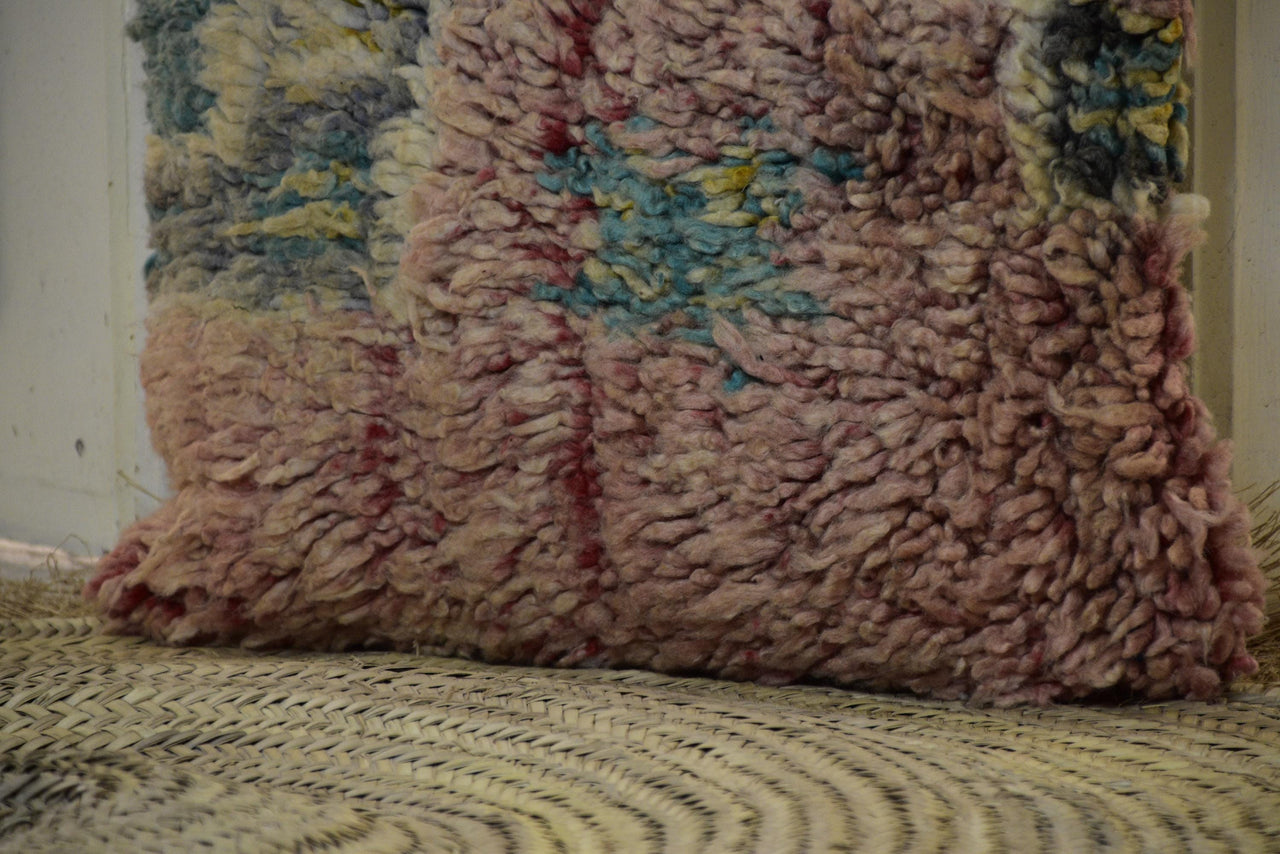 Two Vintage Moroccan Boujad Pillow | Shaggy Pastel Abstract Wool Cushion 16x20 Vintage