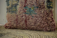 Two Vintage Moroccan Boujad Pillow | Shaggy Pastel Abstract Wool Cushion 16x20 Vintage