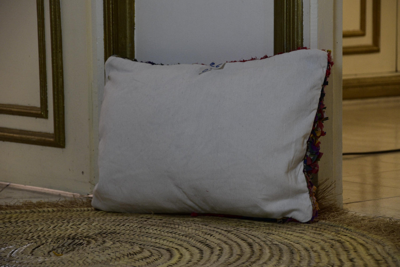 Two Vintage Moroccan Boucherouite Pillow | Vibrant Abstract Rag Rug Cushion 16x20 Vintage