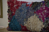 Two Vintage Moroccan Boucherouite Pillow | Vibrant Abstract Rag Rug Cushion 16x20 Vintage