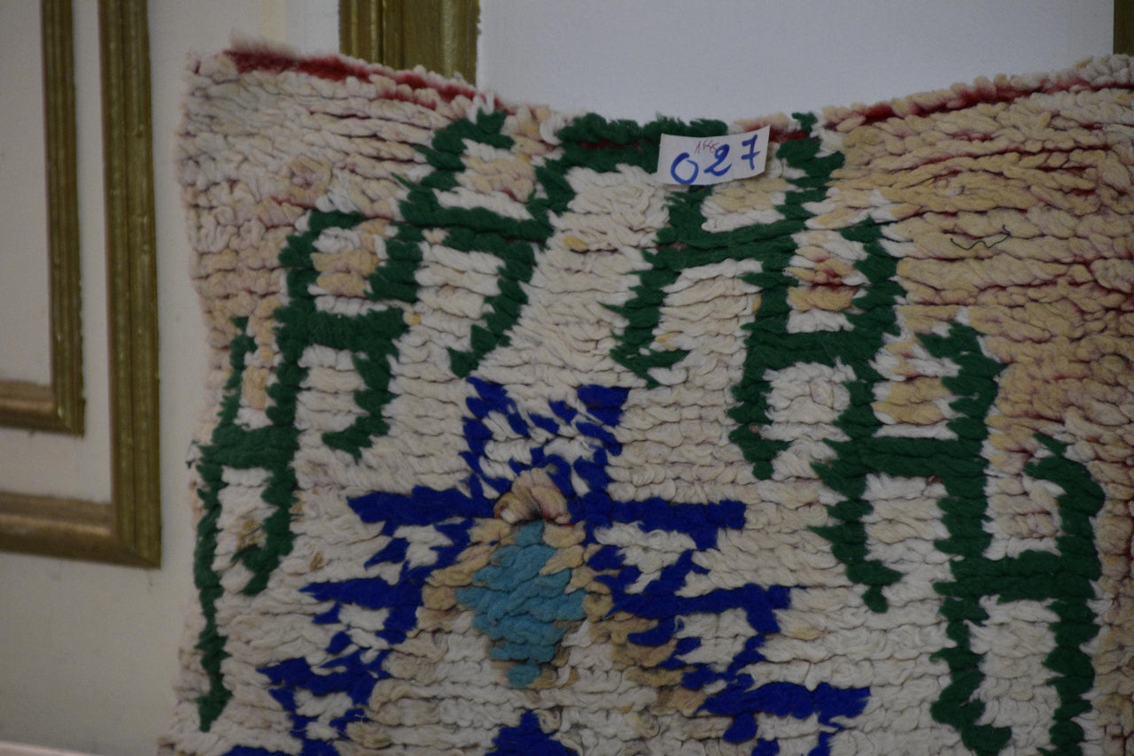 Two Vintage Moroccan Boujad Pillow | Shaggy Geometric Tribal Wool Cushion 16x20 Vintage