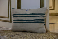 Two Vintage Moroccan Kilim Pillow Cover, Hand-Loomed Wool Striped Boho Throw Cushion (16x20) Vintage