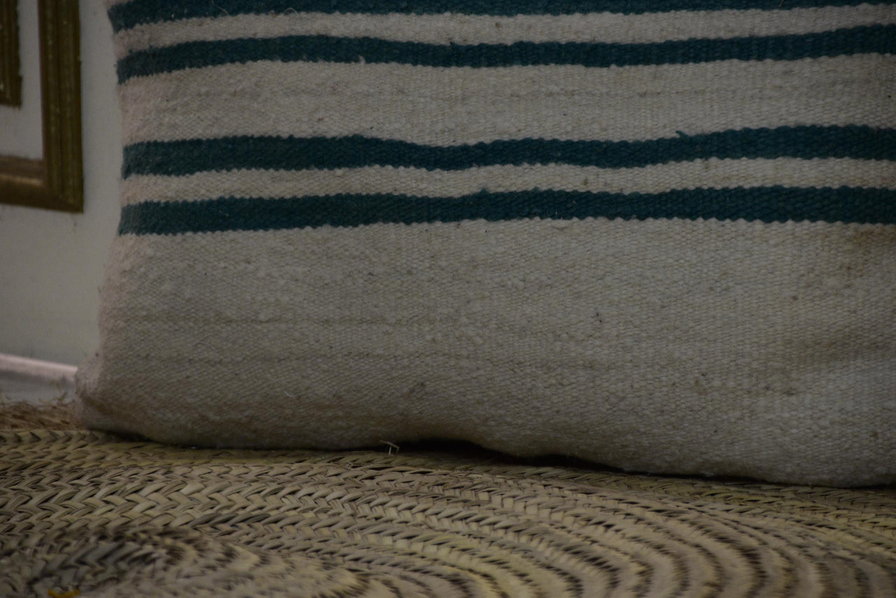 Two Vintage Moroccan Kilim Pillow Cover, Hand-Loomed Wool Striped Boho Throw Cushion (16x20) Vintage