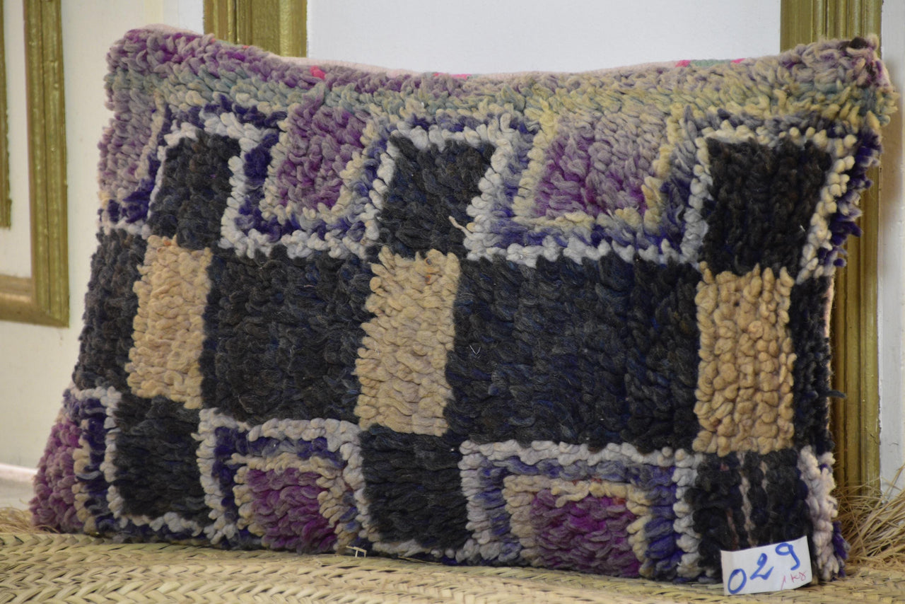 Two Reversible Vintage Moroccan Rug Cushion Cover, Wool Kilim Pillow, Boho Ethnic Decor (16x20)