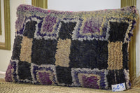 Two Reversible Vintage Moroccan Rug Cushion Cover, Wool Kilim Pillow, Boho Ethnic Decor (16x20)