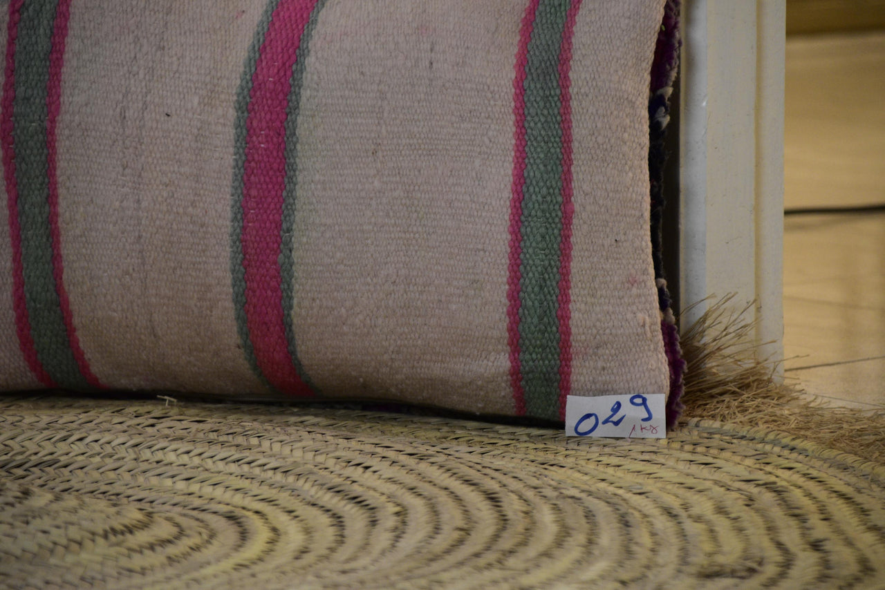 Two Reversible Vintage Moroccan Rug Cushion Cover, Wool Kilim Pillow, Boho Ethnic Decor (16x20)