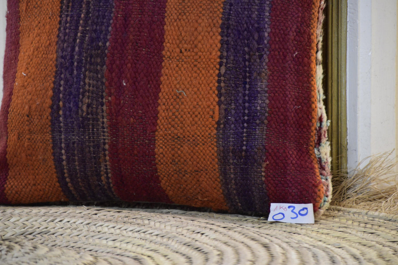 Two Vintage Pillow Cover, Reversible Wool Kilim Cushion, Tribal Boho Decor 18x18