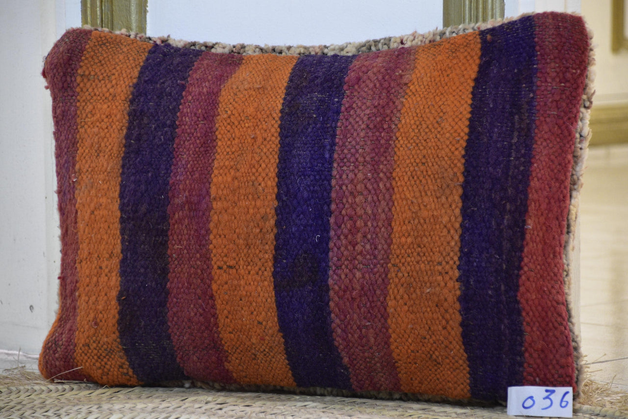 Two Reversible Vintage Moroccan Rug Cushion Cover, Geometric Wool Kilim Pillow 16x20