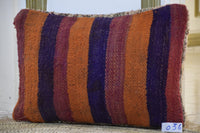 Two Reversible Vintage Moroccan Rug Cushion Cover, Geometric Wool Kilim Pillow 16x20