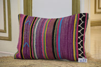 Two Vintage Moroccan Kilim Pillow, Colorful Wool Lumbar Cushion, Berber Tribal Accent 16x20 Vintage