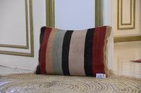 Two Vintage Moroccan Berber Wool Pillow, Ochre Yellow High-Pile Kilim Cushion 16x20 Vintage