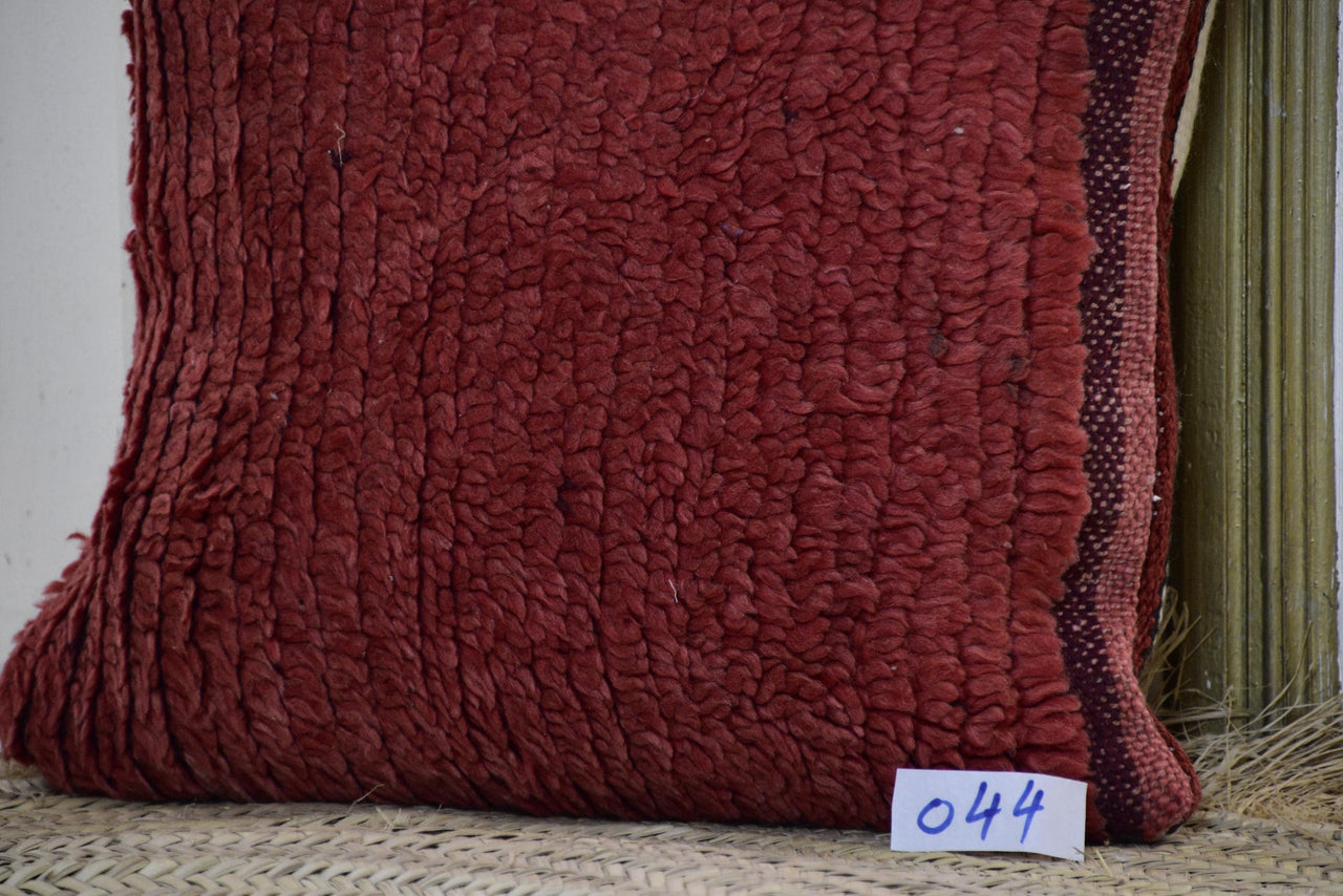 Two Reversible Vintage Moroccan Rug Pillow, Terracotta Berber Wool Kilim Cushion 20x20 Vintage
