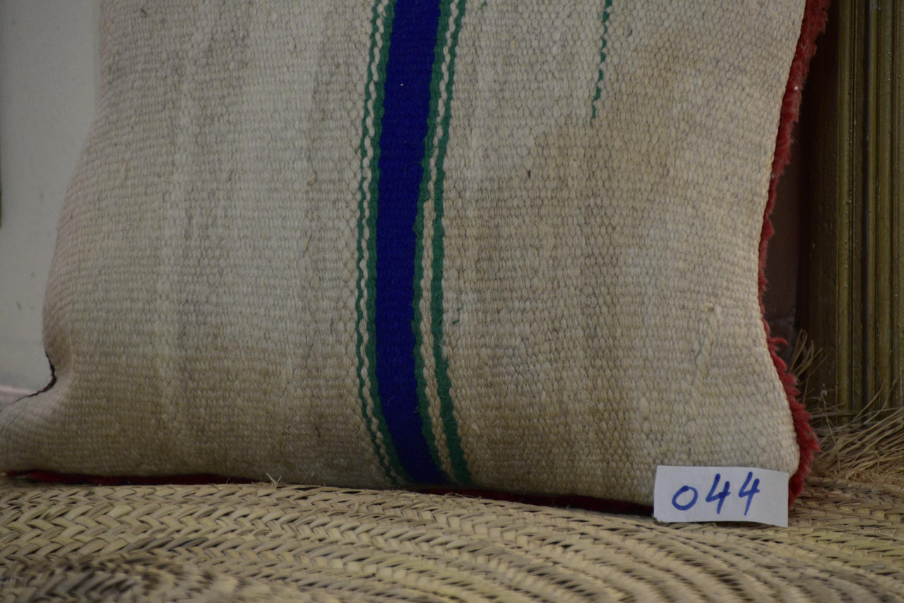 Two Reversible Vintage Moroccan Rug Pillow, Terracotta Berber Wool Kilim Cushion 20x20 Vintage
