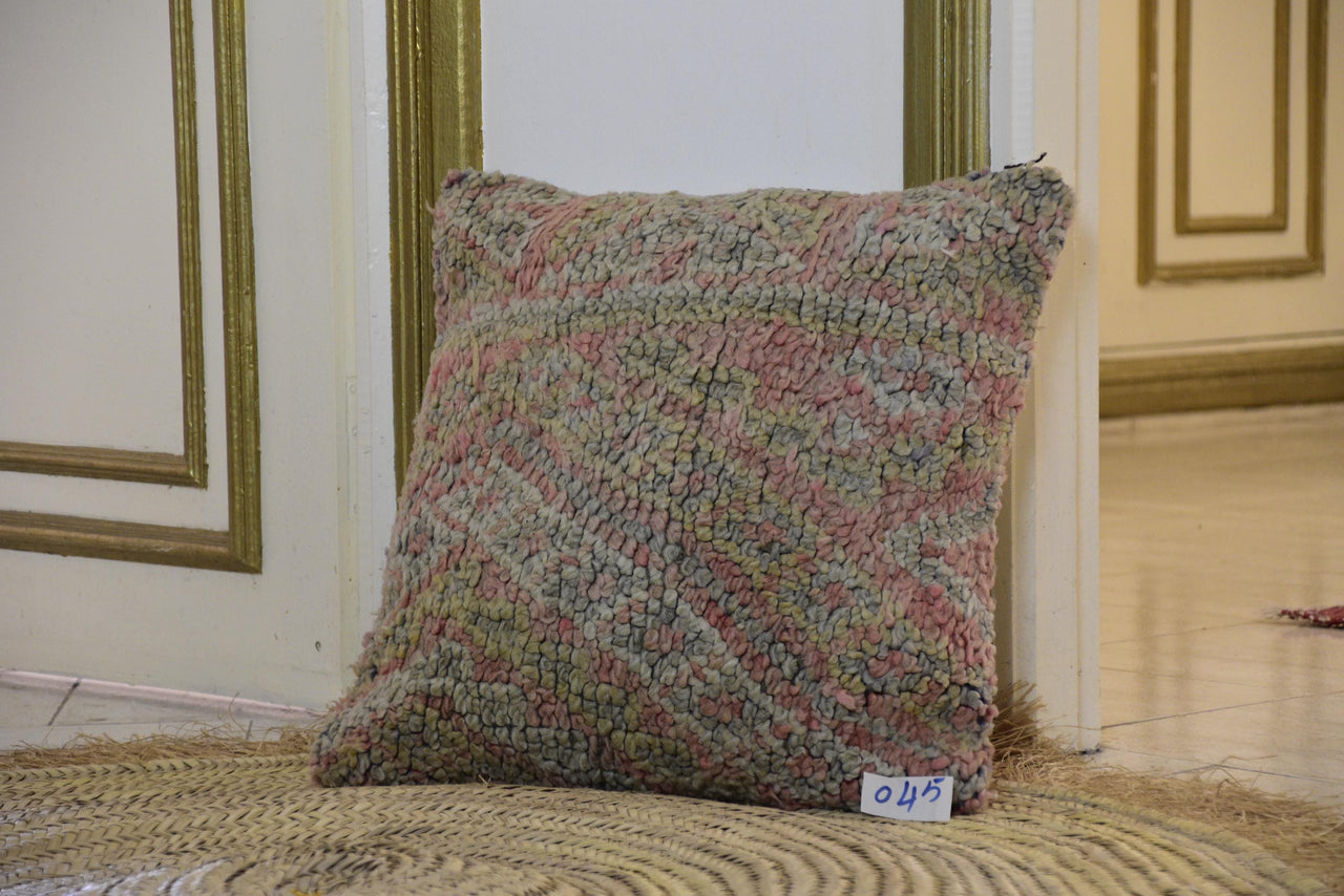 Two Vintage Moroccan Wool Rug Pillow Cover, Dusty Rose Mustard Geometric Cushion Vintage