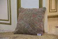 Two Vintage Moroccan Wool Rug Pillow Cover, Dusty Rose Mustard Geometric Cushion Vintage