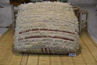Two Vintage Moroccan Wool Pouf, Hand-loomed Berber Ottoman, Square Boho Floor Cushion (24x24x8)