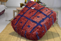 Two Vintage Moroccan Wool Pouf Ottoman, Terracotta Berber Floor Cushion (24x24x8) Vintage