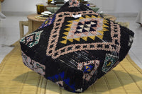 Two Vintage Moroccan Wool Pouf, Terracotta Berber Ottoman, Square Boho Floor Cushion (Unstuffed) Vintage