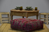 Two Vintage Moroccan Wool Pouf, Hand-loomed Berber Ottoman, Geometric Rug Cushion (24x24x8) Vintage