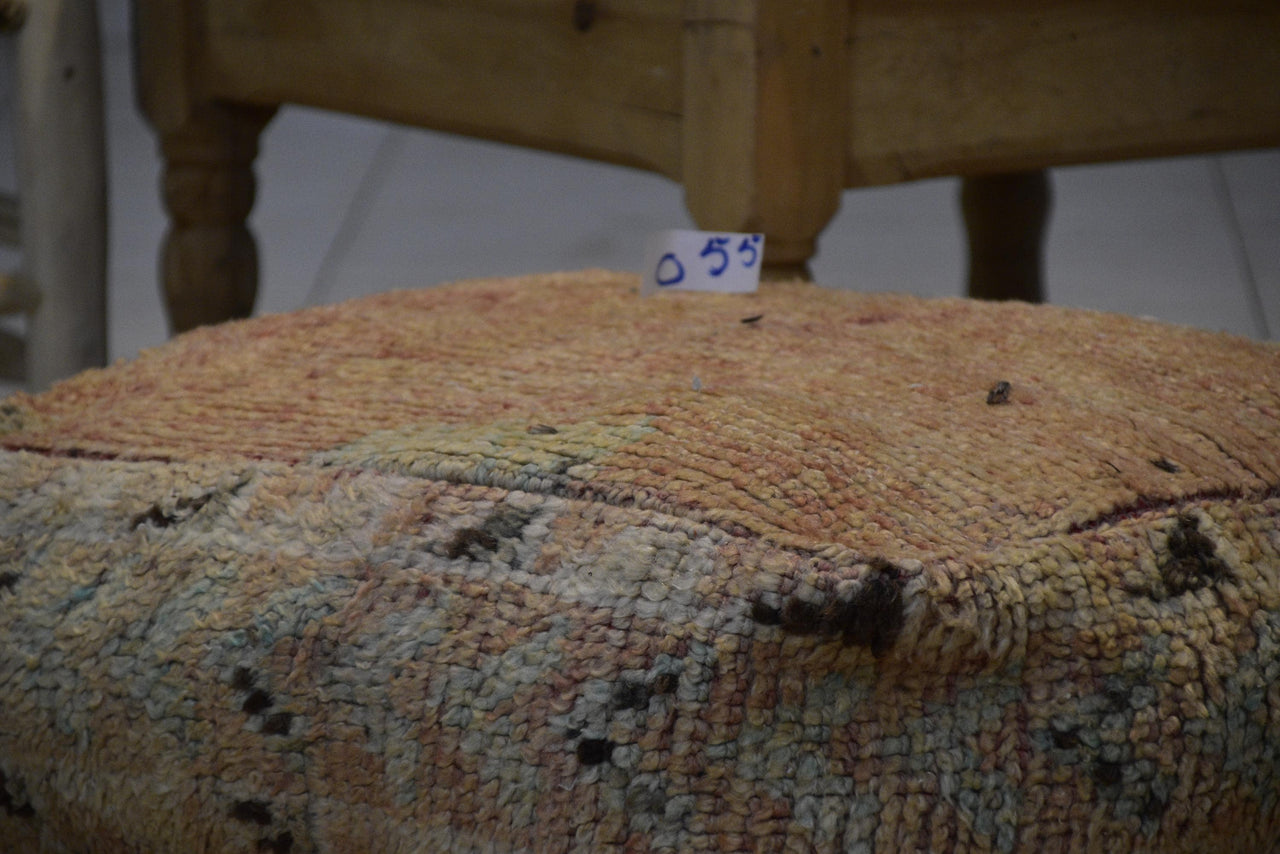 Two Vintage Moroccan Wool Pouf Ottoman, Burnt Orange Terracotta Boho Floor Cushion (24x24x8)