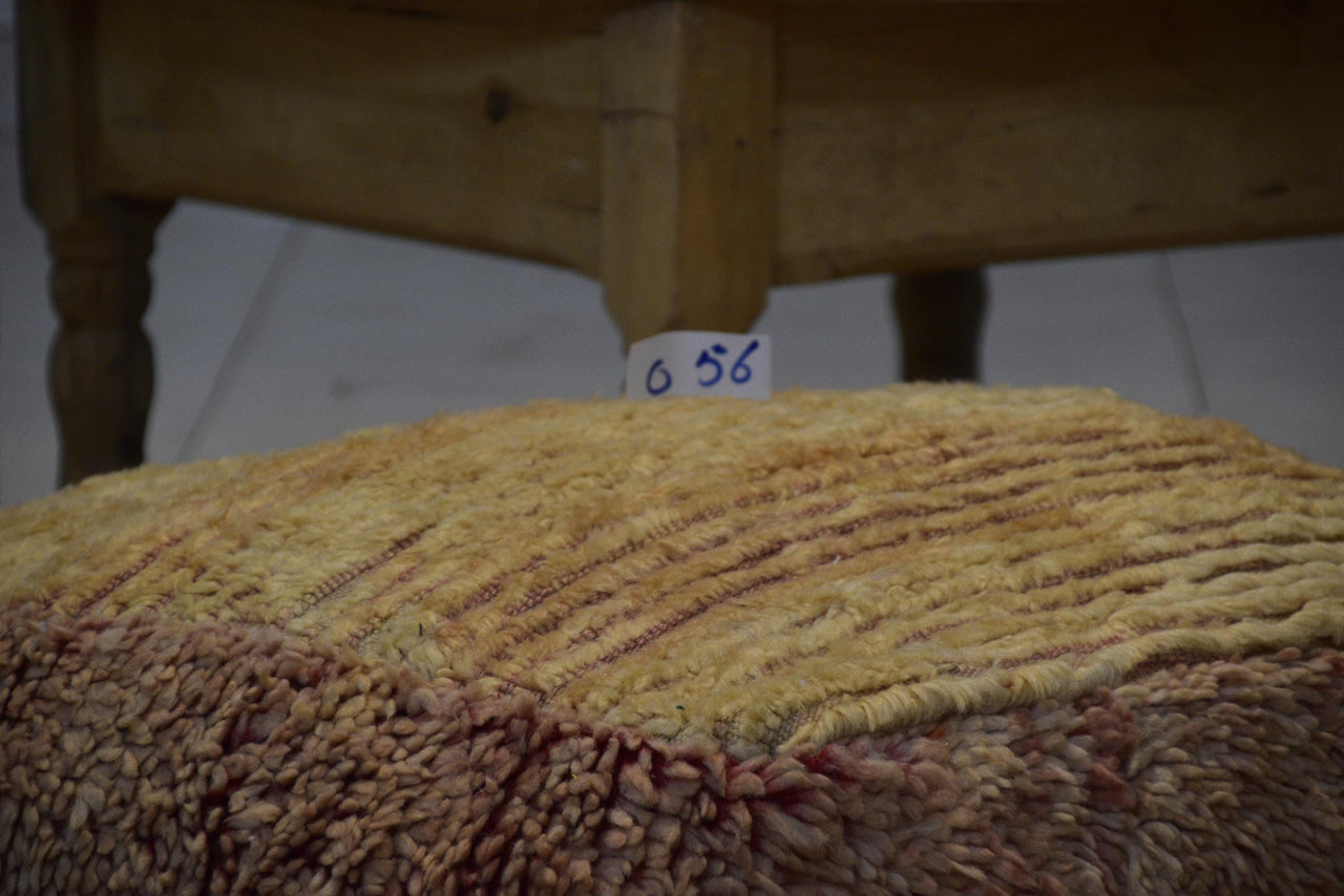 Two Vintage Moroccan Wool Pouf, Burnt Orange Terracotta Berber Ottoman (24x24x8) Vintage