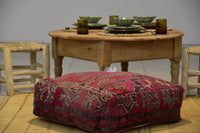 Two Vintage Moroccan Wool Pouf Ottoman, Burnt Orange Terracotta Berber Square Cushion (24x24x8)