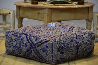 Two Vintage Moroccan Wool Pouf Ottoman, Geometric Berber Rug Cushion (24x24x8) Vintage