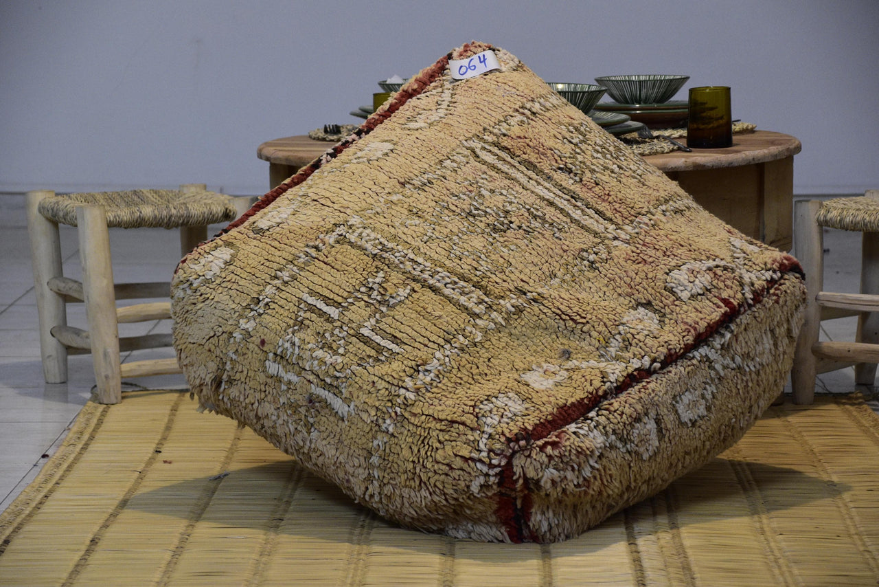 Two Vintage Moroccan Wool Pouf, Burnt Orange Terracotta Rug Ottoman (24x24x8 Inches) Vintage