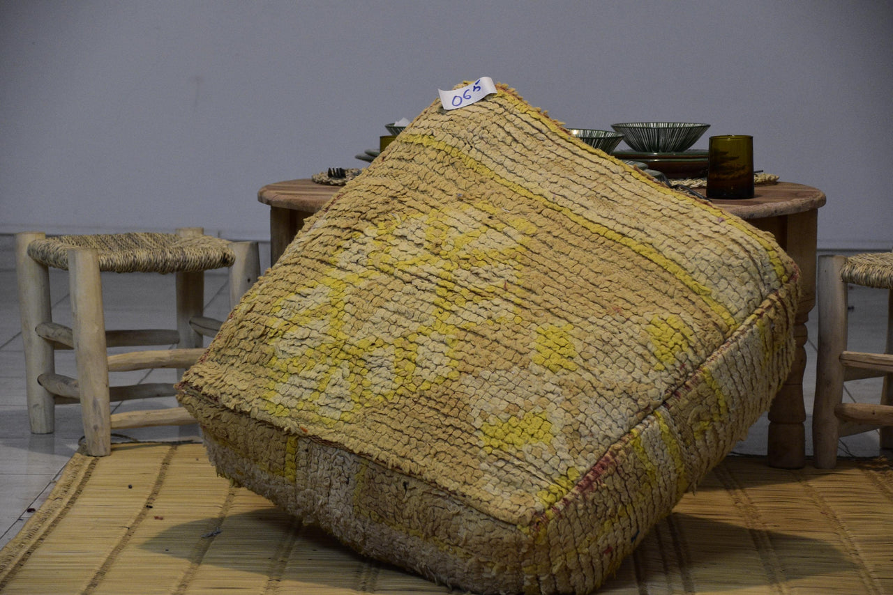 Two Vintage Wool Pouf, Burnt Orange Terracotta Rug Ottoman, Square Boho Floor Cushion (24x24x8)