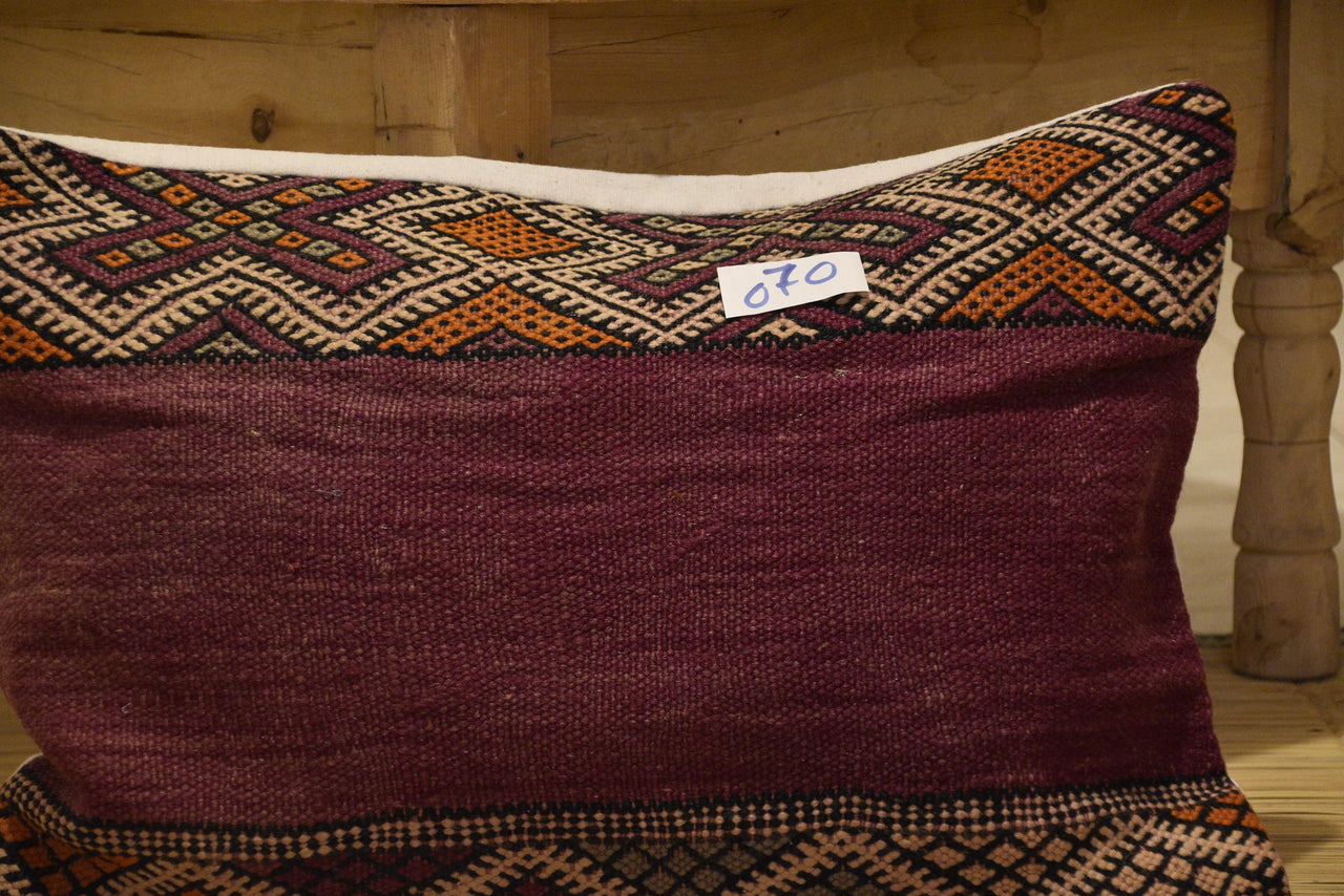 Two Vintage Moroccan Wool Lumbar Pillow, Burnt Orange Terracotta Berber Cushion Cover 24x16 Vintage