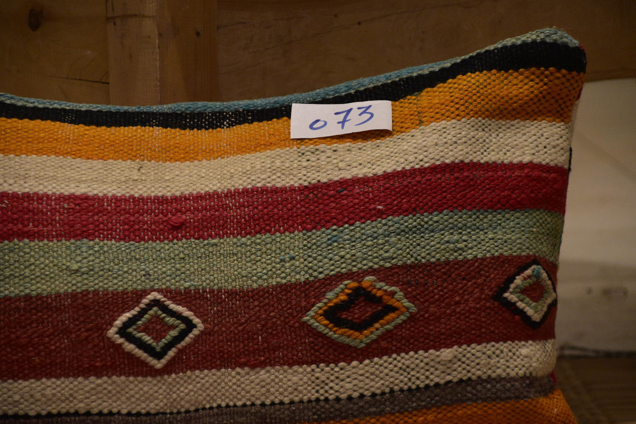 Two Vintage Moroccan Kilim Lumbar Pillow Cover, Hand-loomed Wool Tribal Bohemian Decor 24x16 Vintage